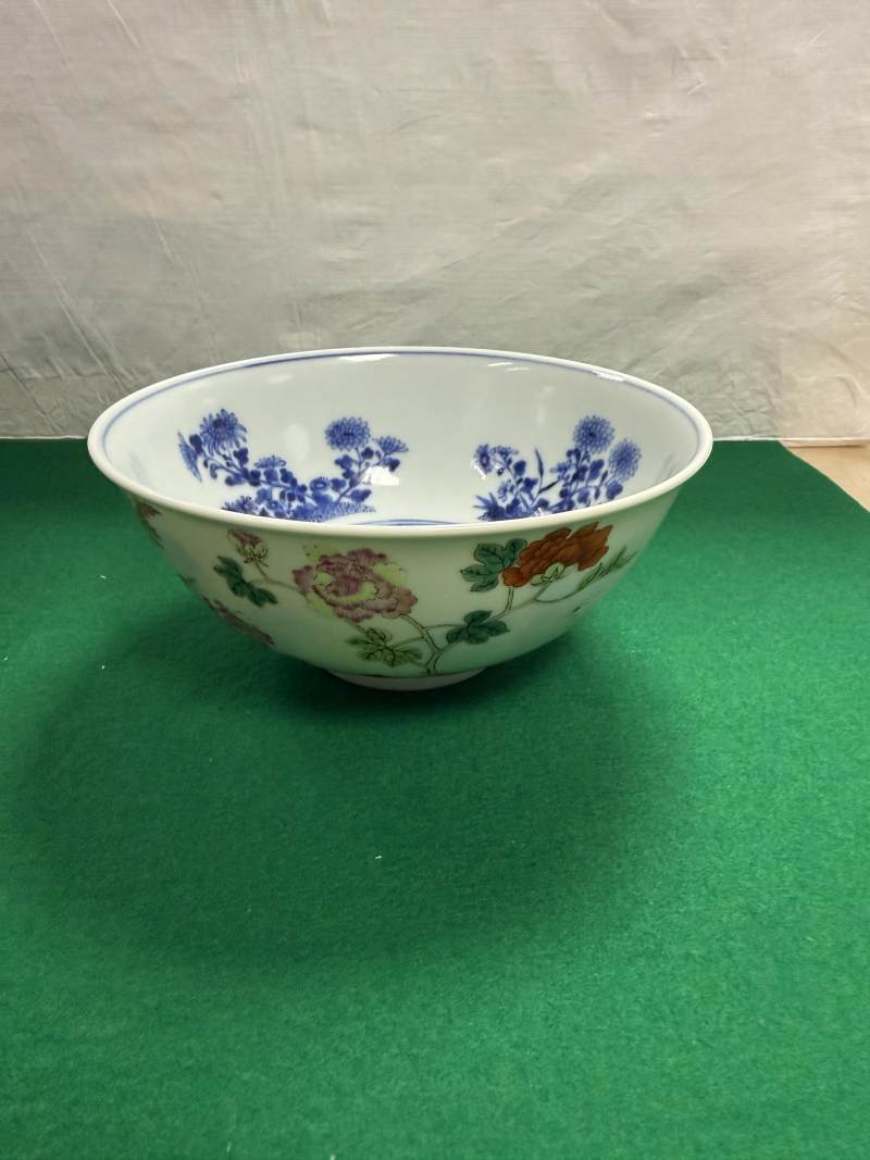 清道光 外粉彩花鳥紋內青花折枝花卉紋碗 - 图5