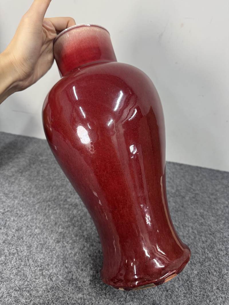 清康熙 郎窯紅釉觀音尊 - 图4