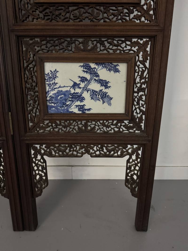 清 青花耕織圖花鳥屏風八扇 - 图21