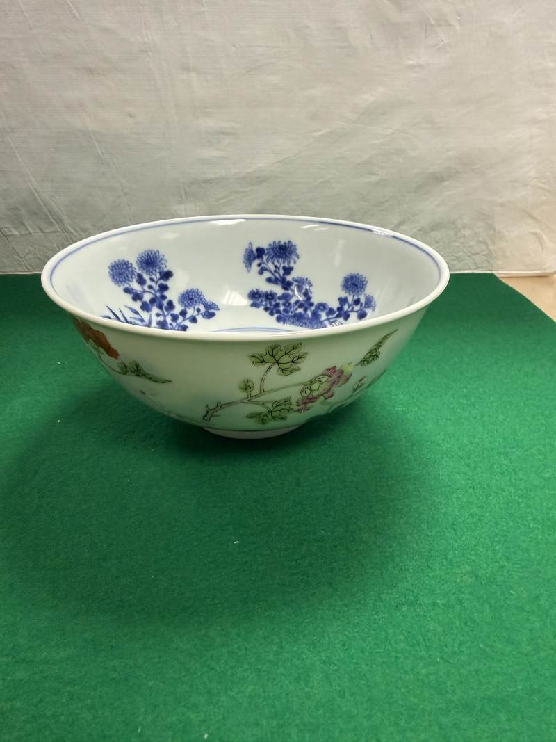 清道光 外粉彩花鳥紋內青花折枝花卉紋碗 - 图6