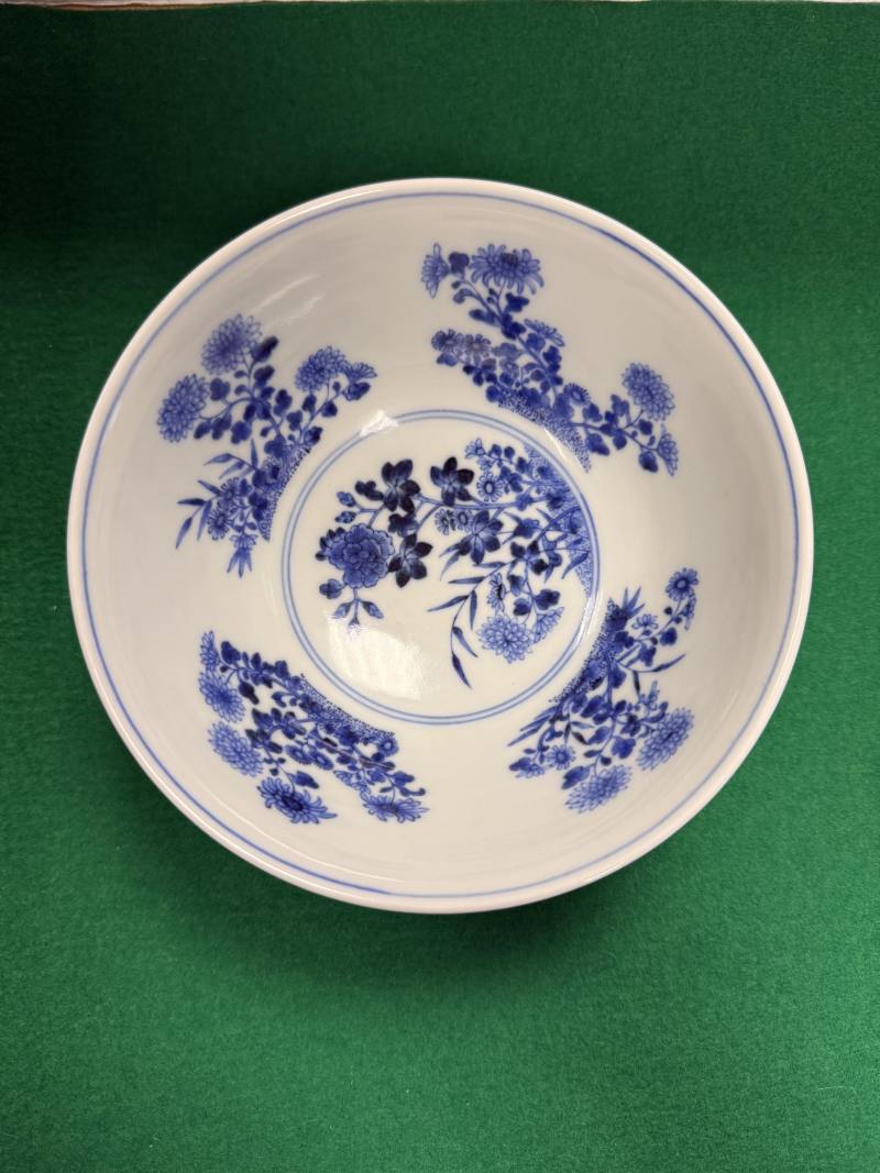 清道光 外粉彩花鳥紋內青花折枝花卉紋碗 - 图7