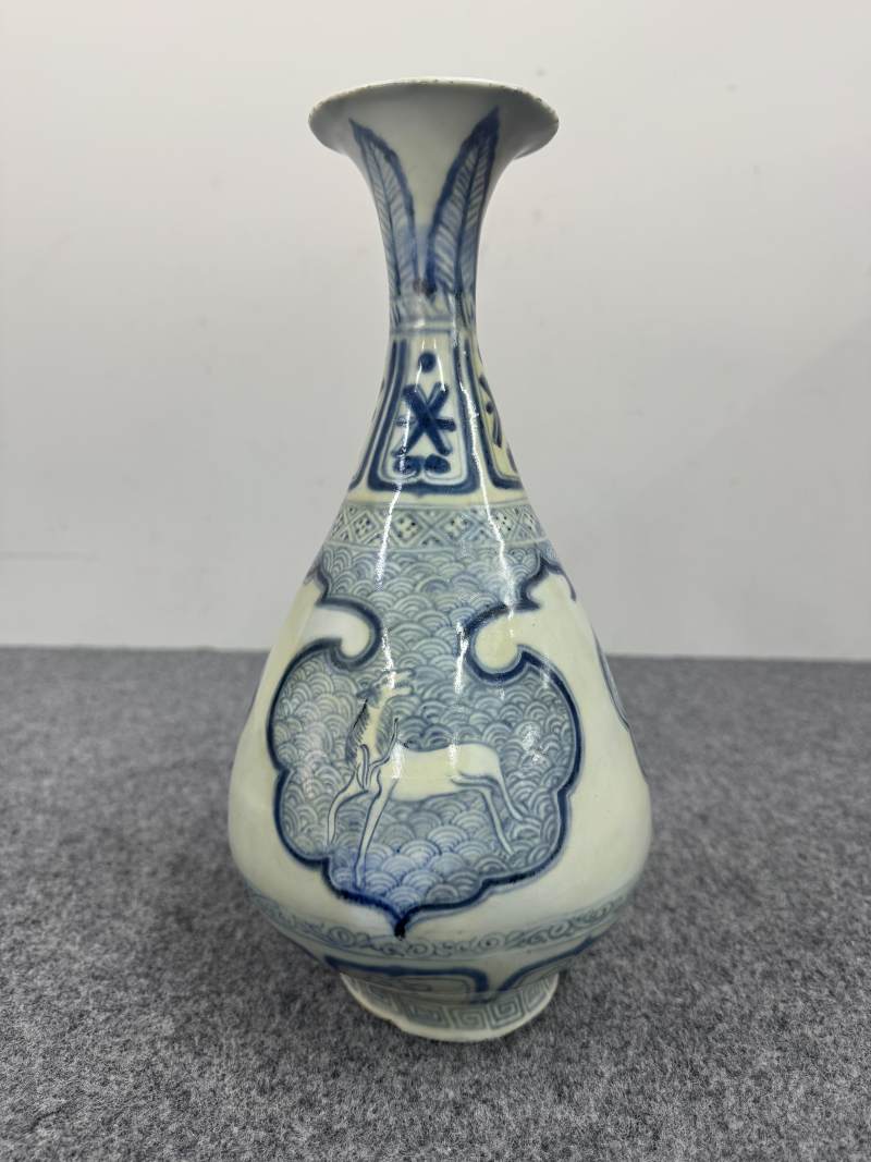 元 青花海水飛馬蕉葉紋玉壺春瓶 - 图2