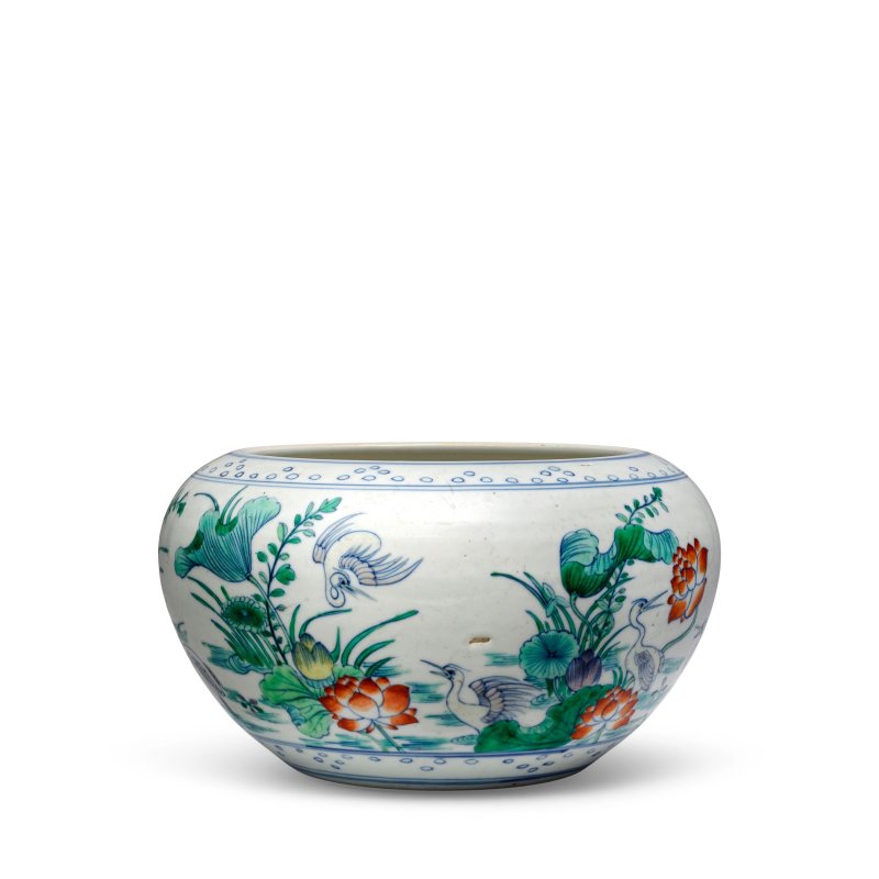 清康熙 鬥彩一路連科紋缽缸 | A LARGE DOUCAI 'EGRETS IN A LOTUS POND' BOWL - 图2