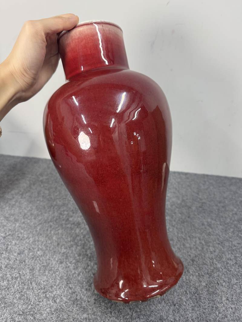 清康熙 郎窯紅釉觀音尊 - 图5