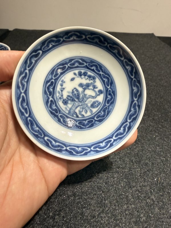 清道光 “退思堂製”款青花礬紅彩龍鳳紋蓋碗 - 图10