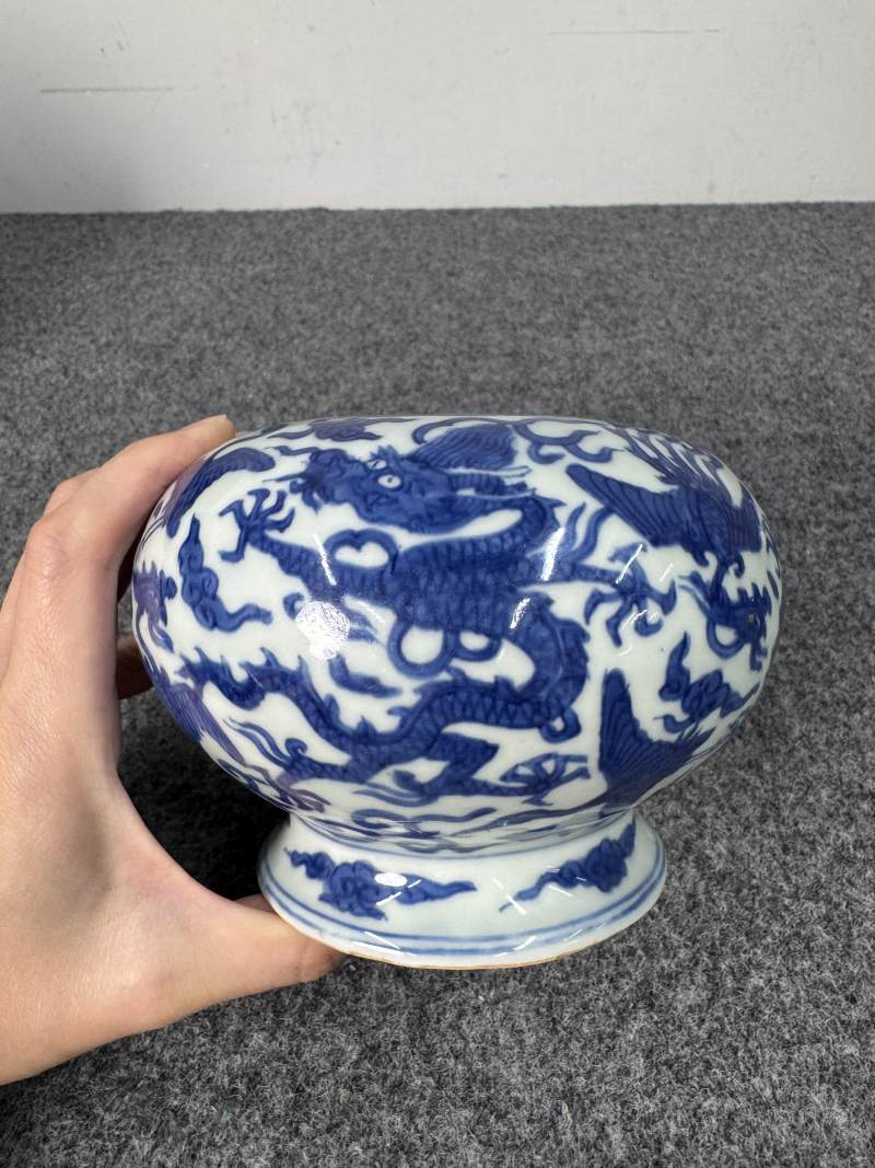 明萬曆 青花龍鳳仙鶴紋水丞 - 图3