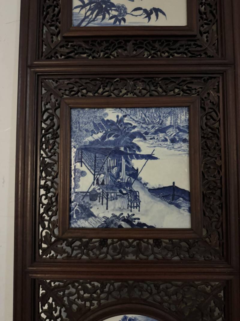 清 青花耕織圖花鳥屏風八扇 - 图24