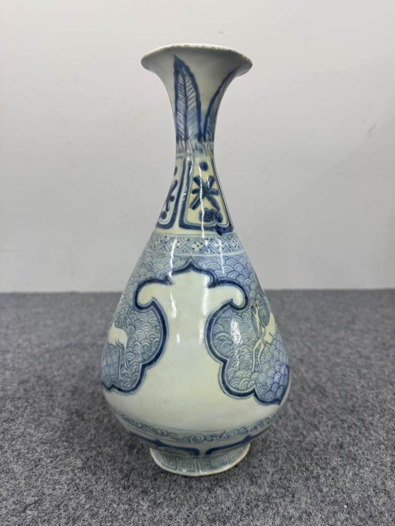 元 青花海水飛馬蕉葉紋玉壺春瓶 - 图3