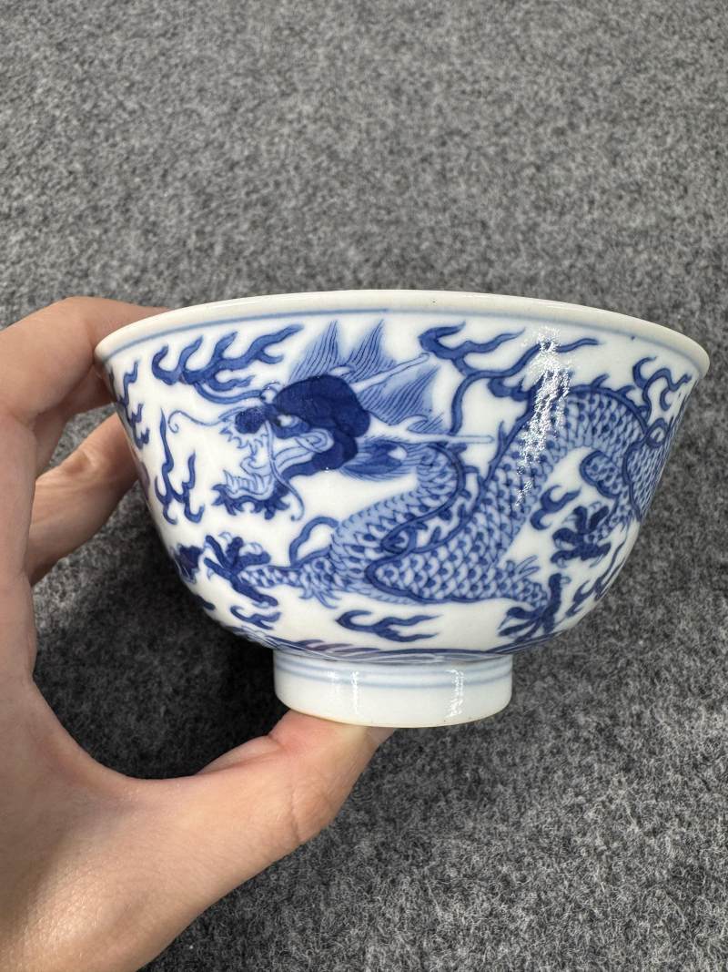 清道光 青花龍紋碗 - 图5