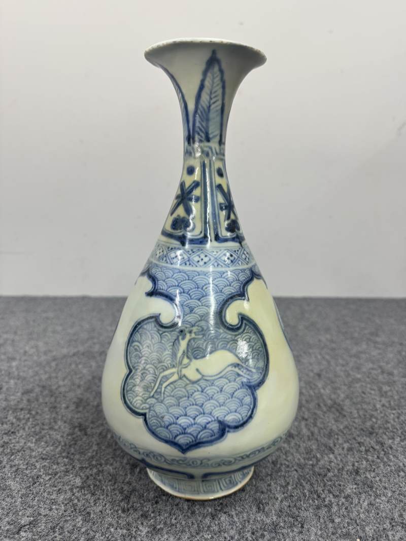 元 青花海水飛馬蕉葉紋玉壺春瓶 - 图4