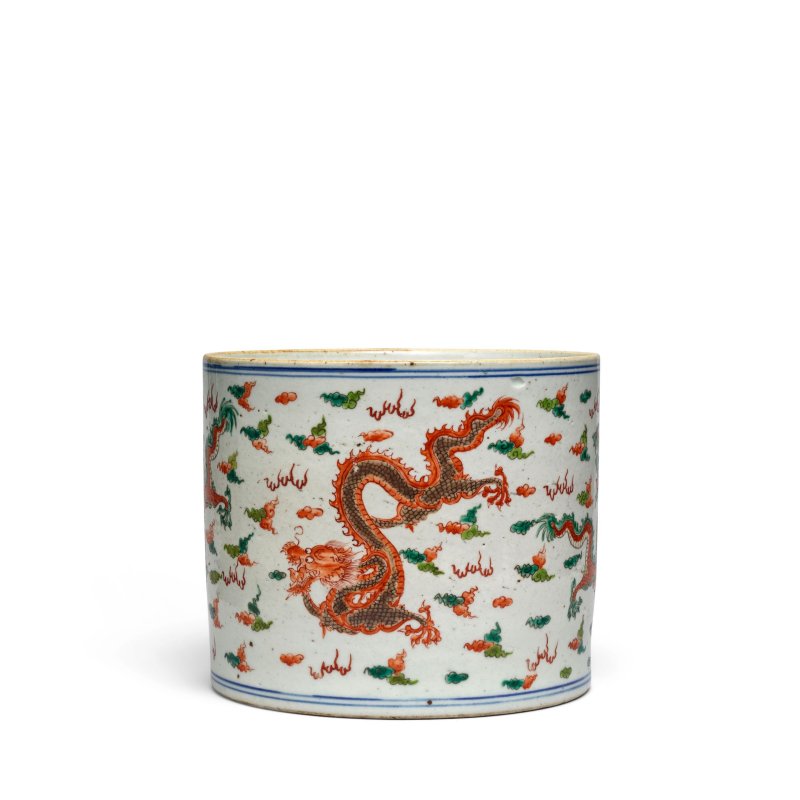 晚清 五彩龍紋筆筒 | A POLYCHROME ENEMELLED 'DRAGON' BRUSHPOT, BITONG - 图4
