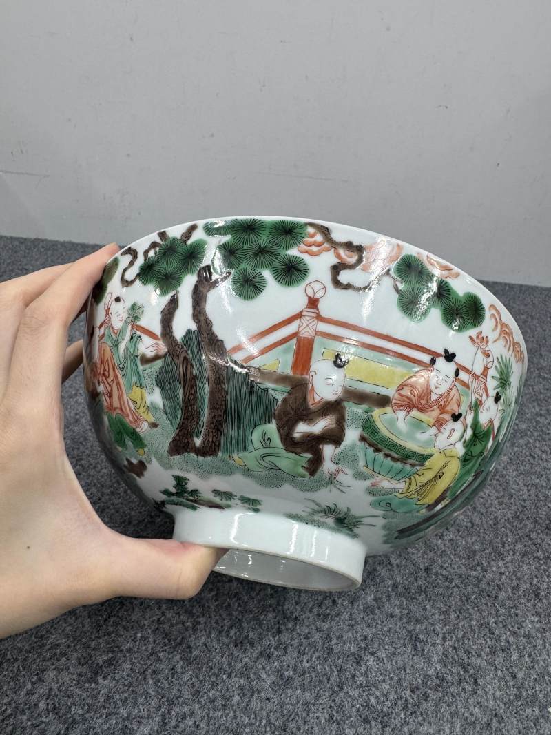 清康熙 五彩嬰戲圖大碗 - 图5