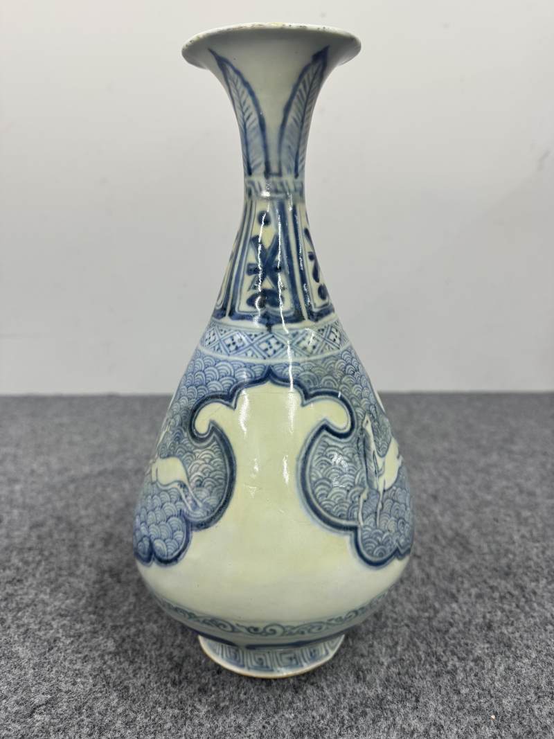 元 青花海水飛馬蕉葉紋玉壺春瓶 - 图5