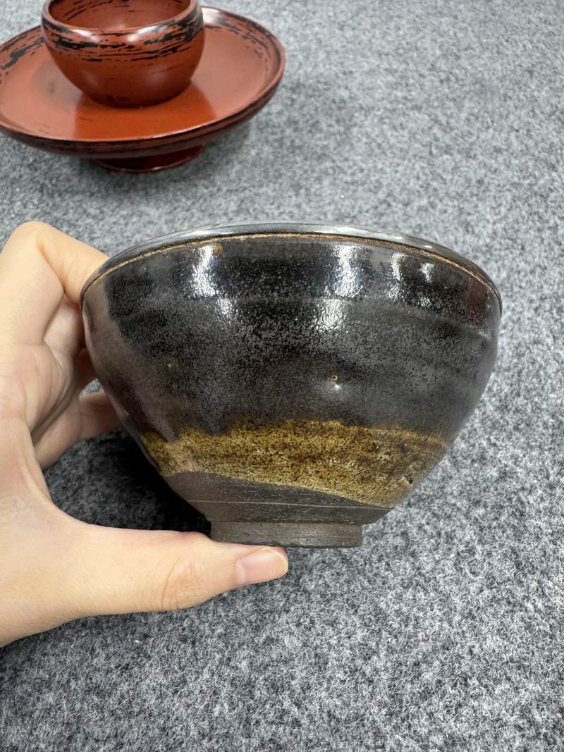 建窯「灰被天目」碗 帶日本朱漆盞托 - 图7