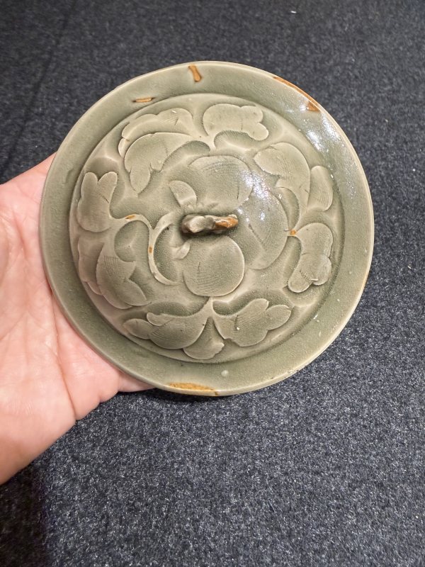 北宋耀州窯青釉刻劃花卉紋蓋罐 - 图7