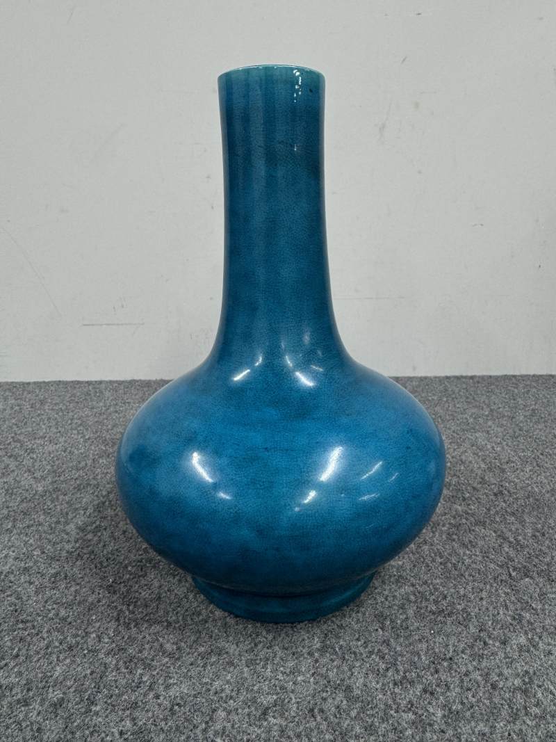 清康熙 孔雀藍釉荸薺瓶 - 图2