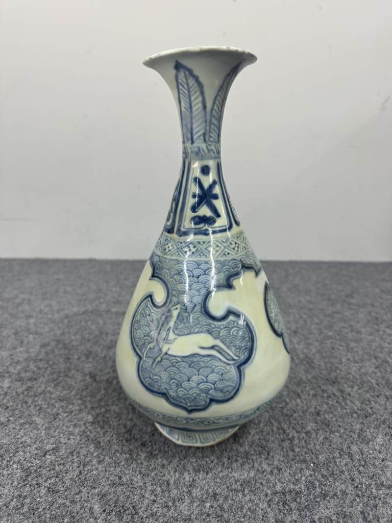 元 青花海水飛馬蕉葉紋玉壺春瓶 - 图6