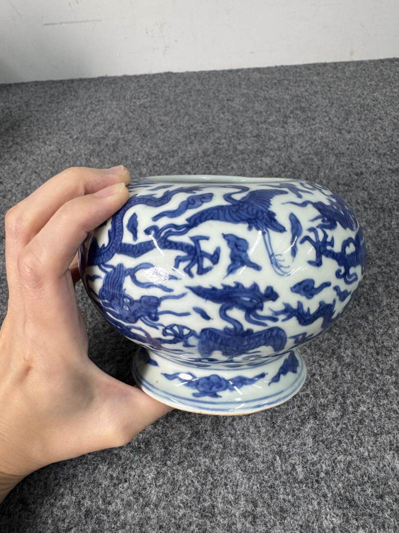 明萬曆 青花龍鳳仙鶴紋水丞 - 图8