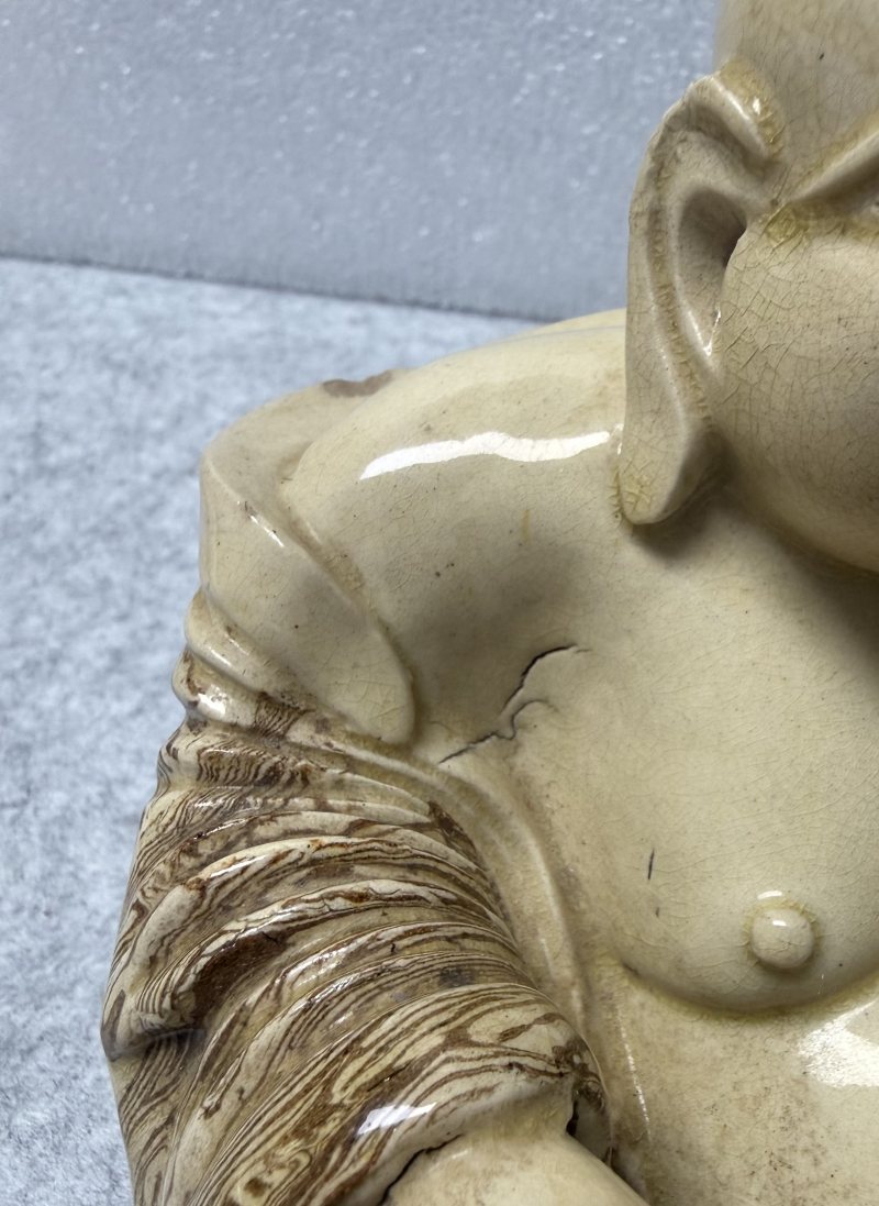 明 漳州窯絞胎米黃釉布袋和尚 - 图7
