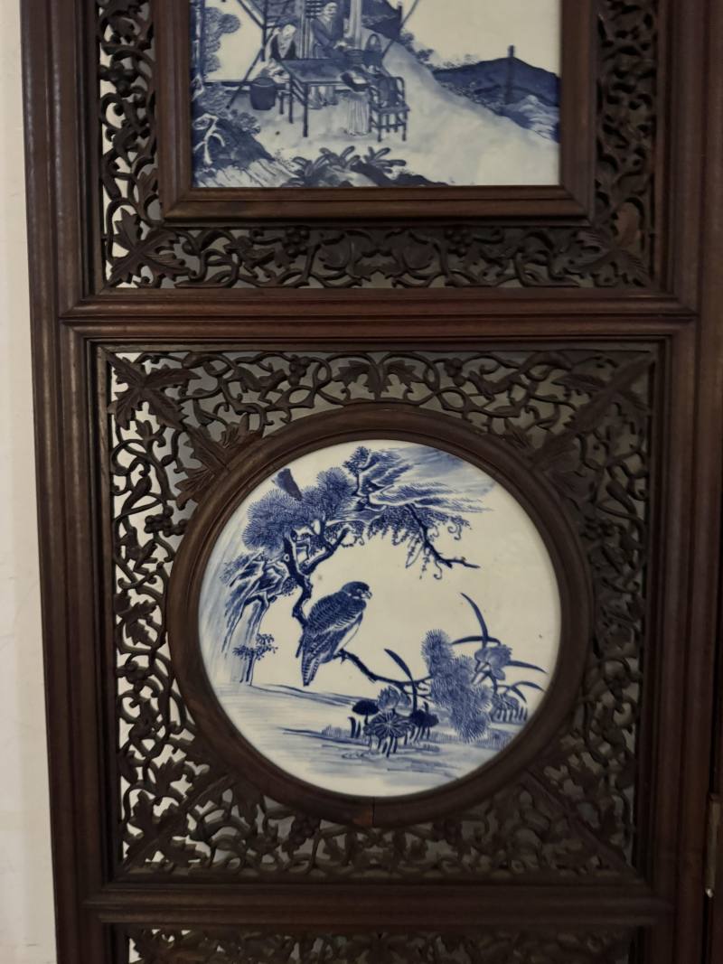 清 青花耕織圖花鳥屏風八扇 - 图25