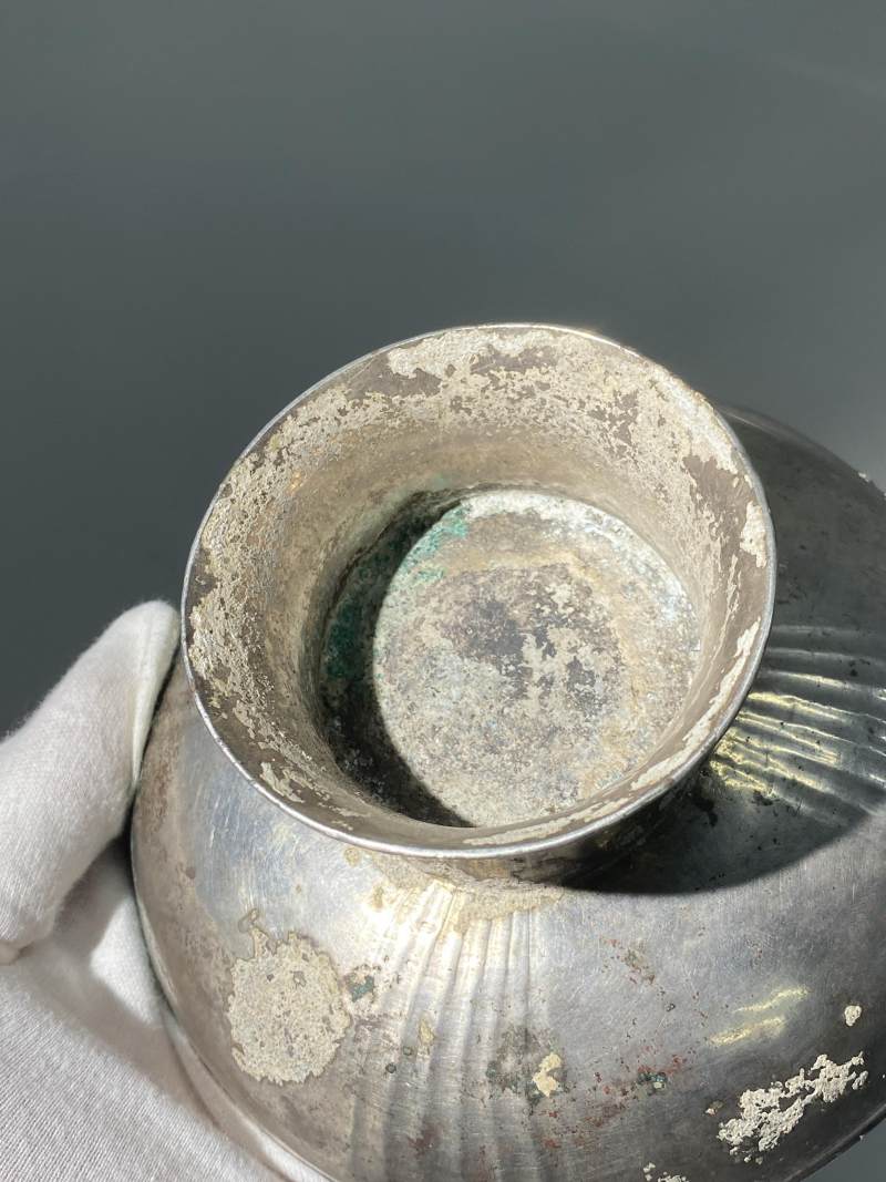 銀鏨刻珍珠雞高足盤 - 图11