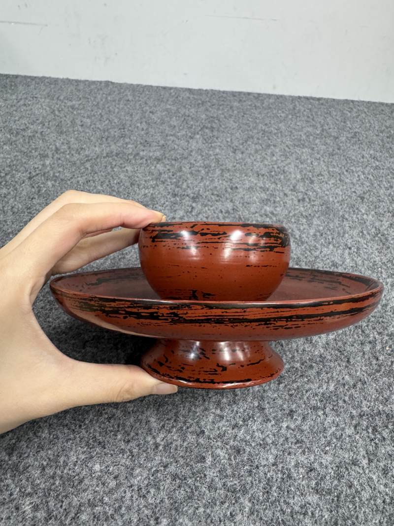 建窯「灰被天目」碗 帶日本朱漆盞托 - 图11