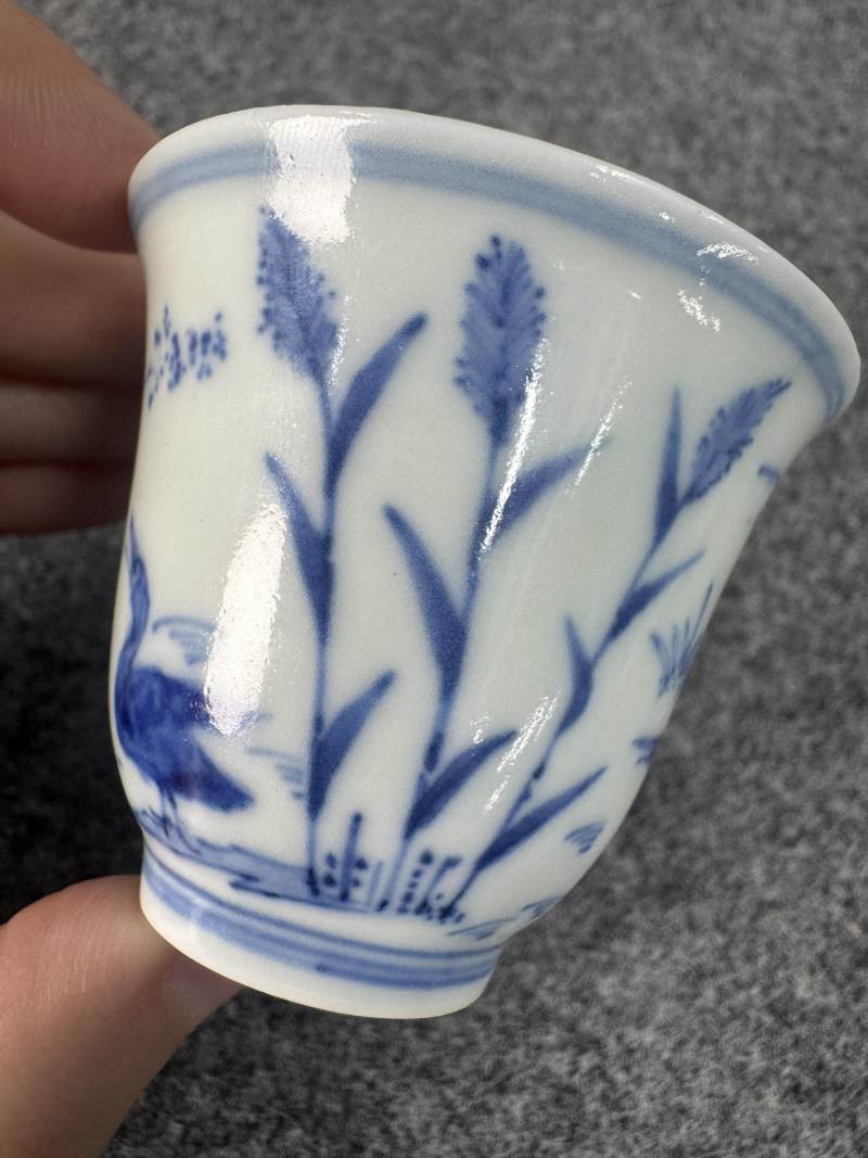 明嘉靖 青花蘆雁圖杯 - 图5