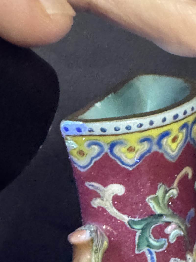 清乾隆 胭脂地粉彩花卉紋壁瓶 - 图25