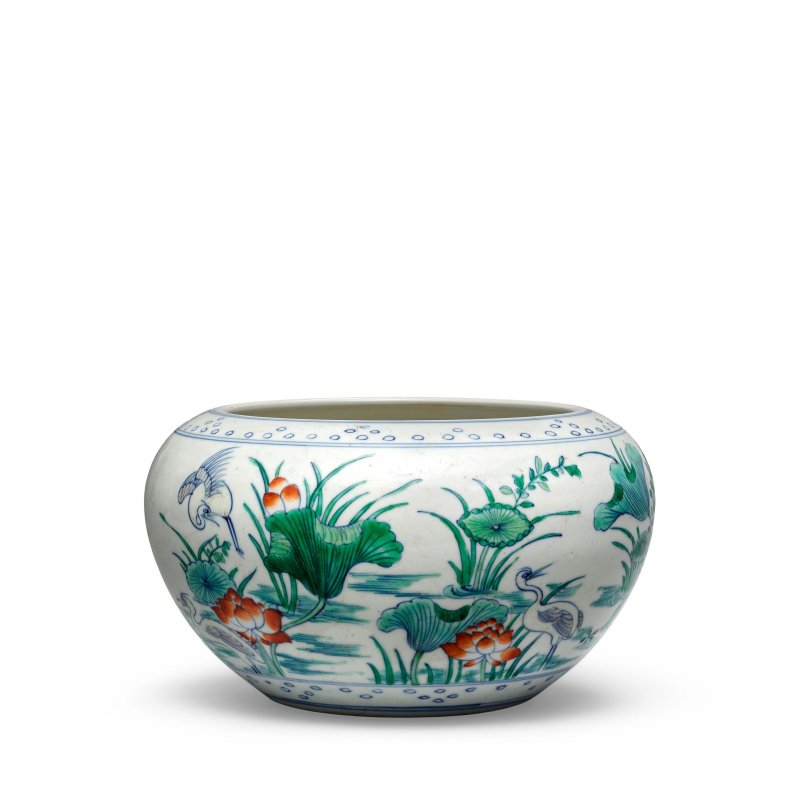 清康熙 鬥彩一路連科紋缽缸 | A LARGE DOUCAI 'EGRETS IN A LOTUS POND' BOWL - 图4