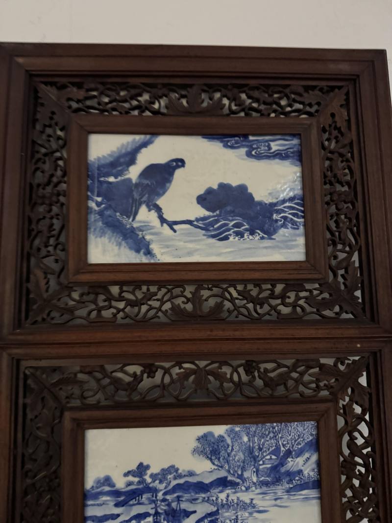 清 青花耕織圖花鳥屏風八扇 - 图26