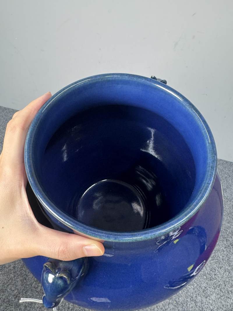 清乾隆 藍釉雙獸耳罐 - 图6