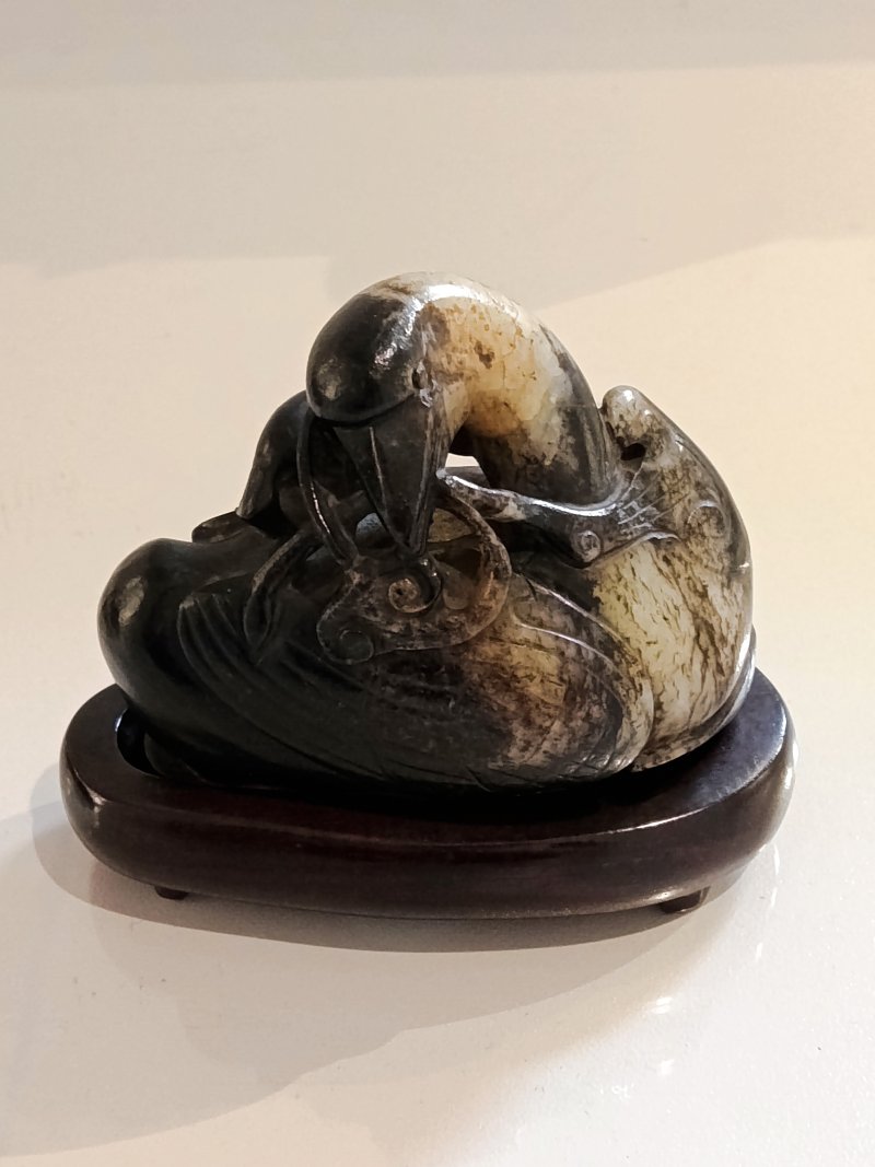元 白玉黑沁雙鵝獻瑞擺件 - 图4