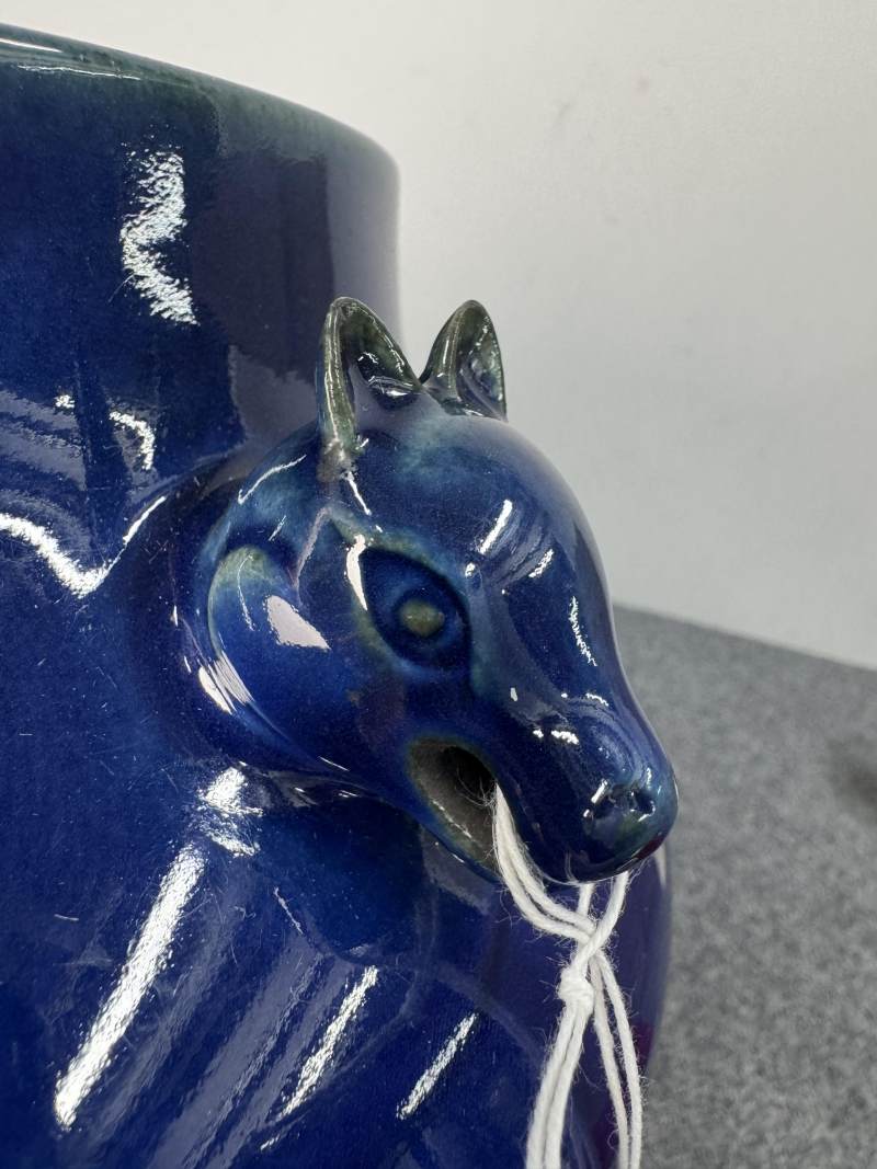 清乾隆 藍釉雙獸耳罐 - 图7