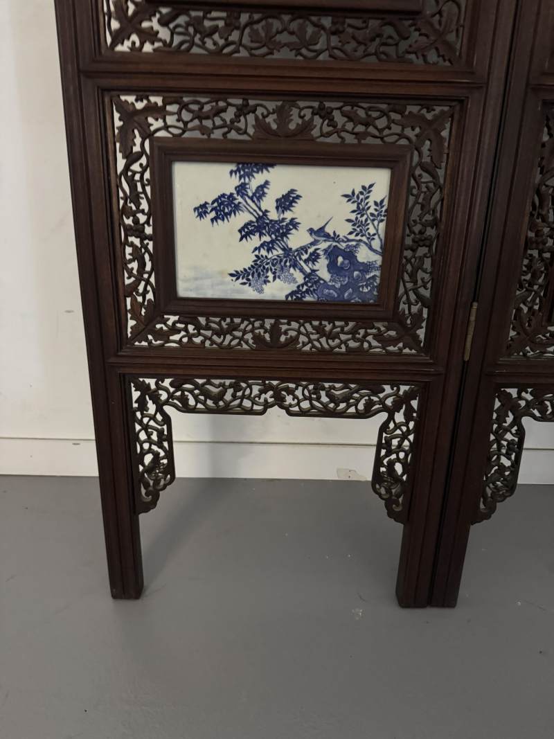 清 青花耕織圖花鳥屏風八扇 - 图16