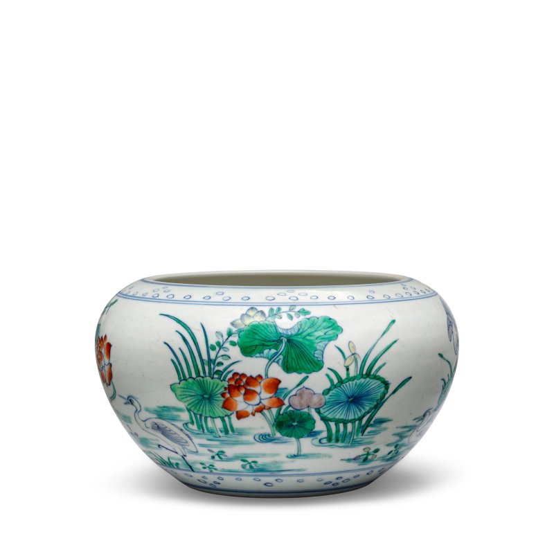 清康熙 鬥彩一路連科紋缽缸 | A LARGE DOUCAI 'EGRETS IN A LOTUS POND' BOWL - 图6