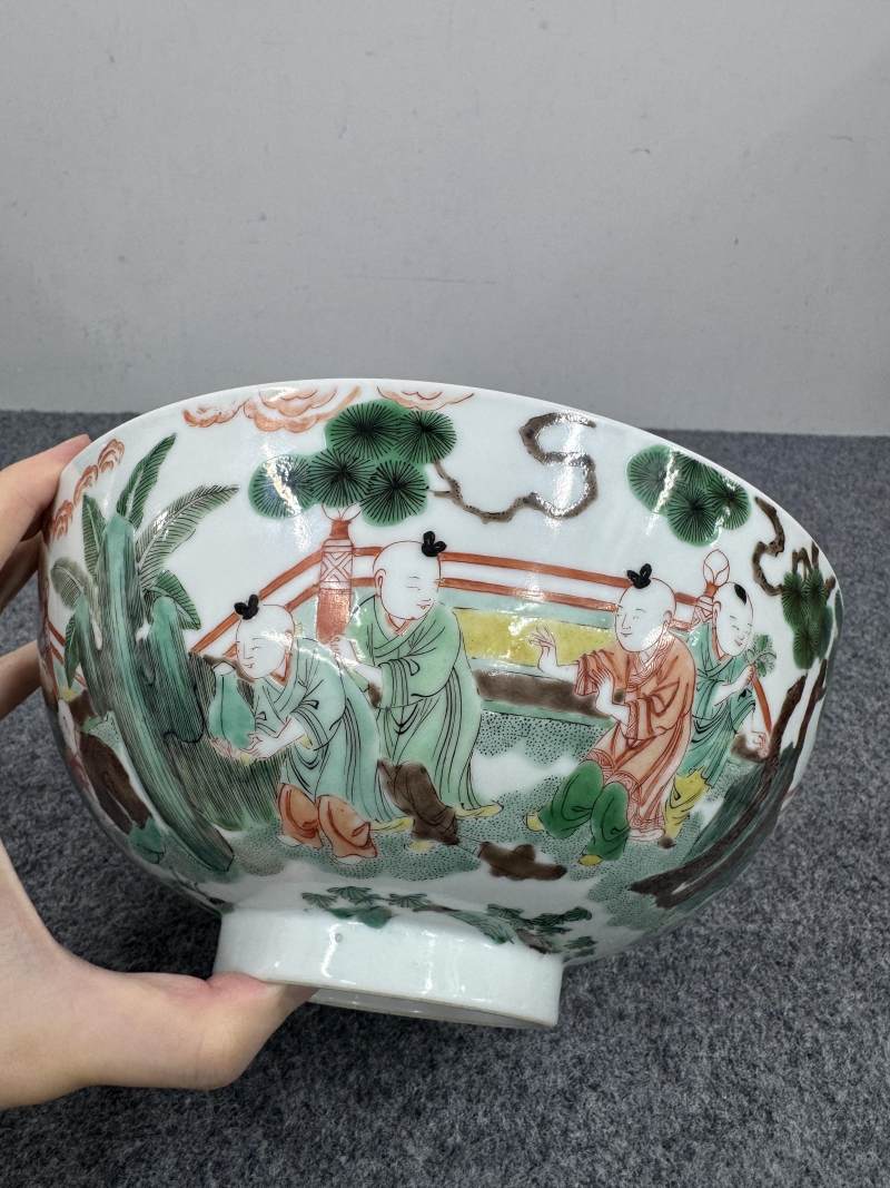 清康熙 五彩嬰戲圖大碗 - 图7