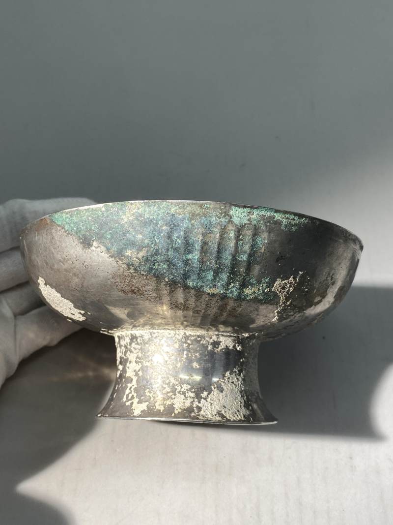 銀鏨刻珍珠雞高足盤 - 图17