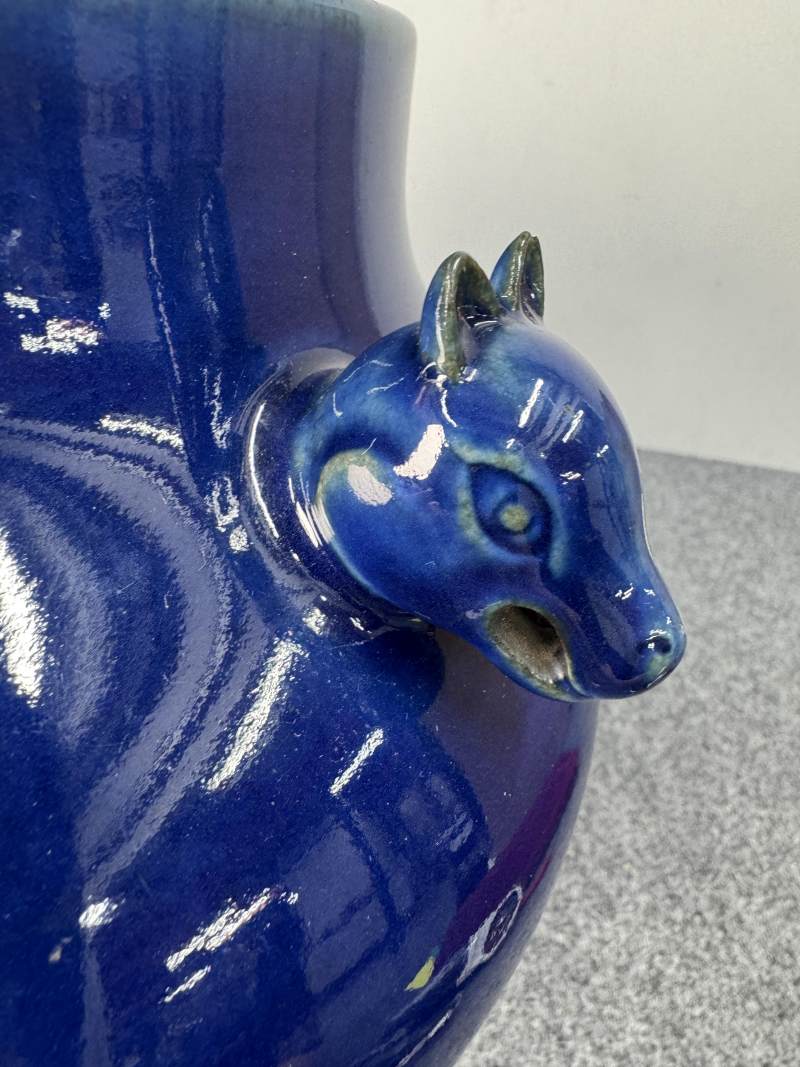 清乾隆 藍釉雙獸耳罐 - 图10