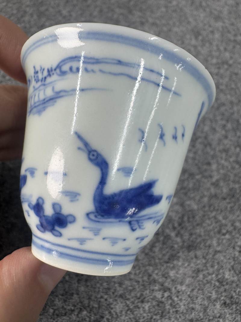 明嘉靖 青花蘆雁圖杯 - 图8
