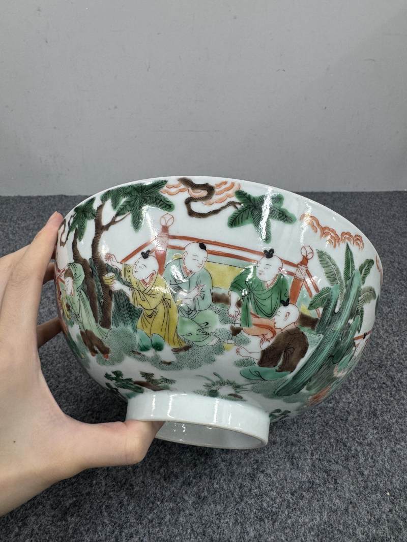 清康熙 五彩嬰戲圖大碗 - 图9