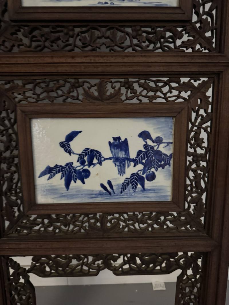 清 青花耕織圖花鳥屏風八扇 - 图29