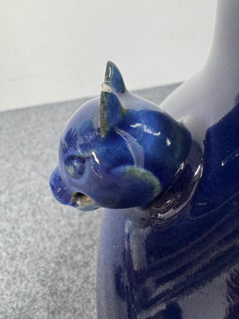 清乾隆 藍釉雙獸耳罐 - 图12