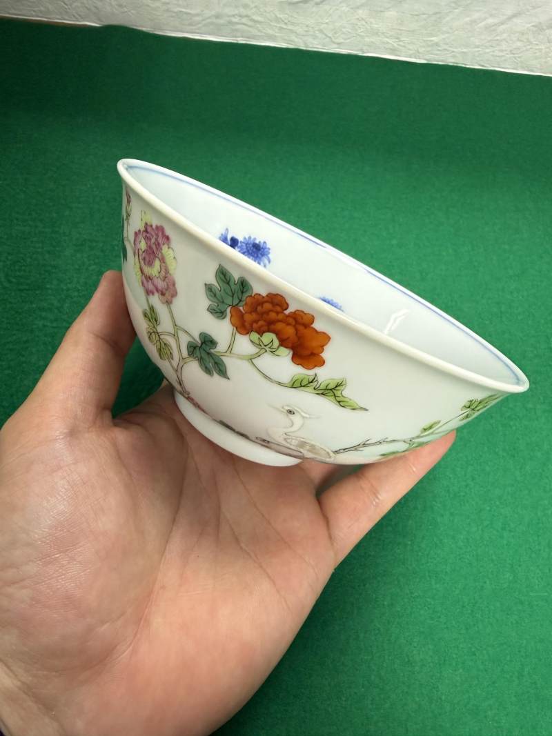 清道光 外粉彩花鳥紋內青花折枝花卉紋碗 - 图14