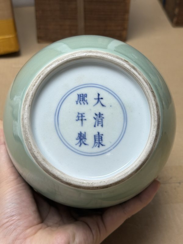 清康熙冬青釉月牙罐 - 图7
