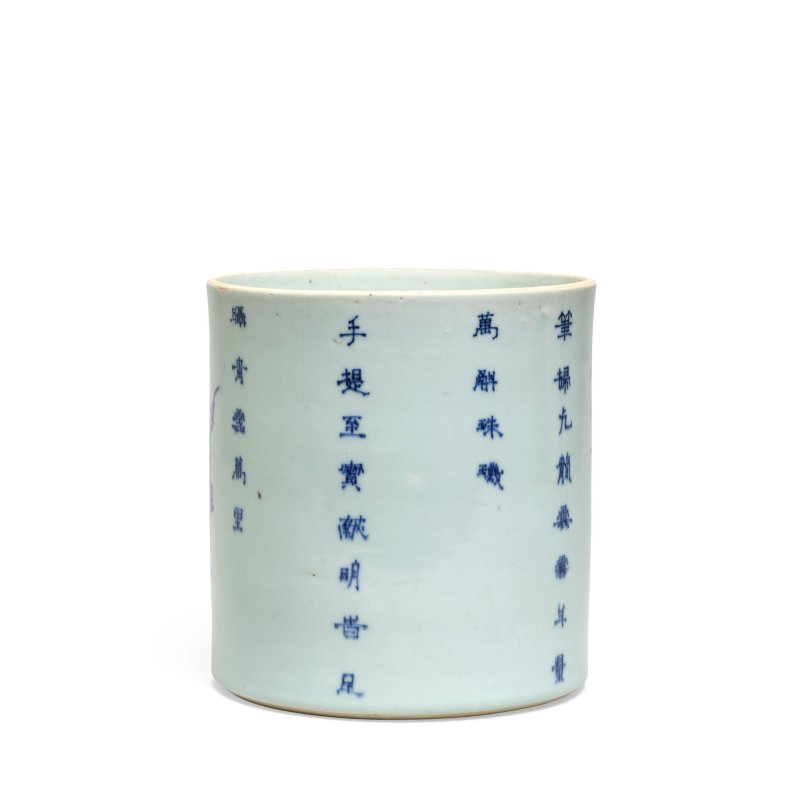清順治 青花魁星點斗圖詩文筆筒 | A RARE BLUE AND WHITE 'KUI XING' BRUSHPOT, BITONG - 图2