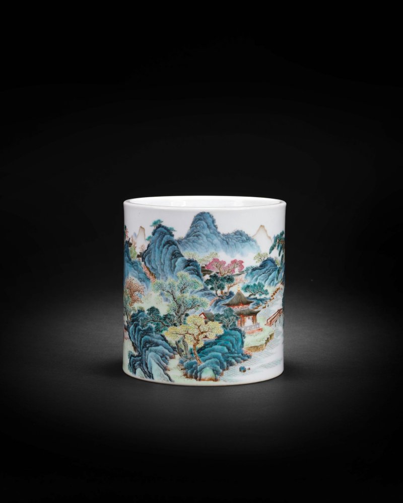 清乾隆 粉彩九江琵琶亭山水圖筆筒 | AN EXTREMELY RARE AND IMPORTANT 'TANG YING' FAMILLE ROSE BRUSHPOT, BITONG - 图25