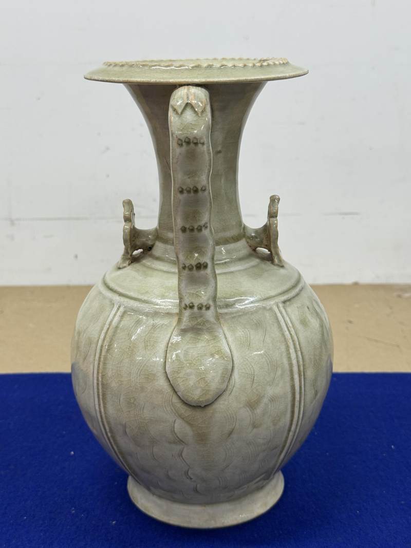 金村窯青釉陰刻水波紋執壺 - 图4