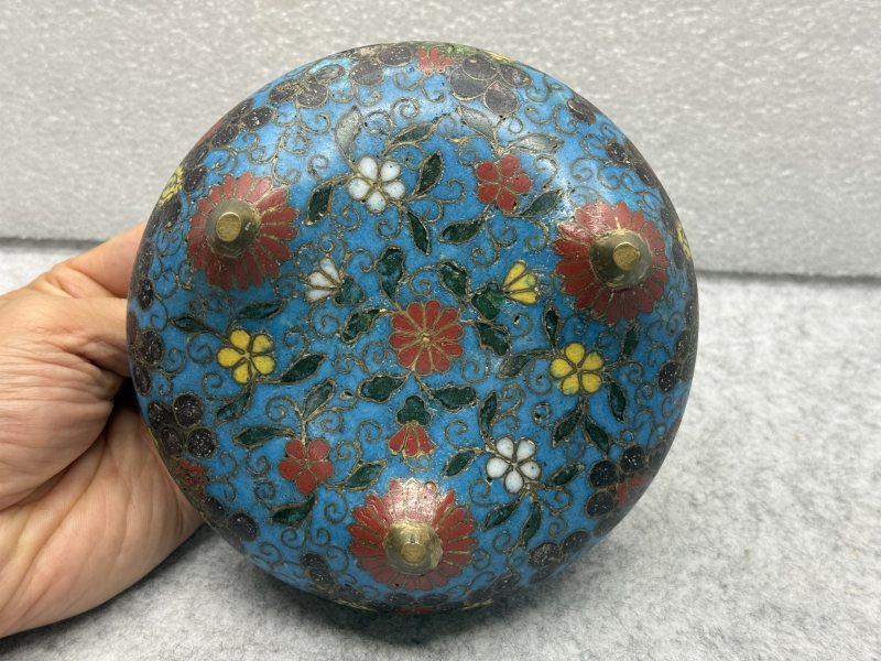 元 掐絲琺瑯葡萄紋沖天耳爐 - 图10