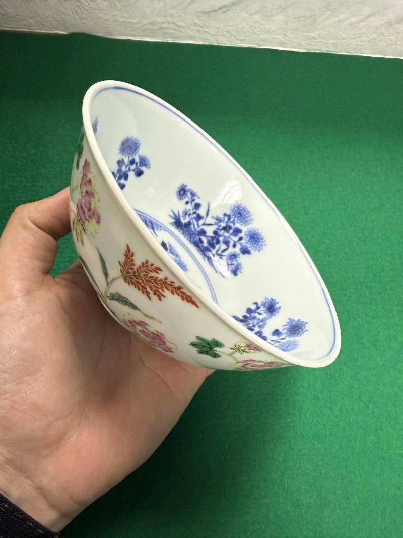 清道光 外粉彩花鳥紋內青花折枝花卉紋碗 - 图16
