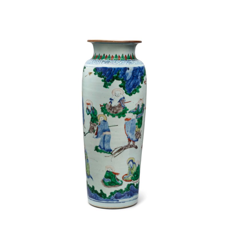 清順治 五彩十八羅漢圖象腿瓶 | A RARE WUCAI 'EIGHTEEN LUOHANS' 'ELEPHANT-LEG' VASE - 图2